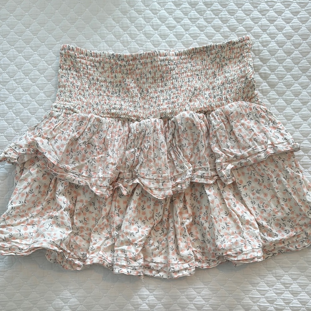 Cleobella Tan and White Smocked Bubble Mini Skirt
